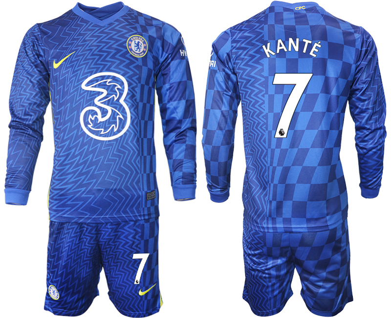 Men 2021-2022 Club Chelsea home blue Long Sleeve #7 Soccer Jersey